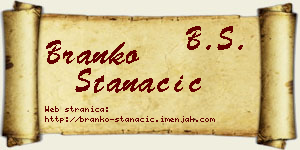 Branko Stanačić vizit kartica